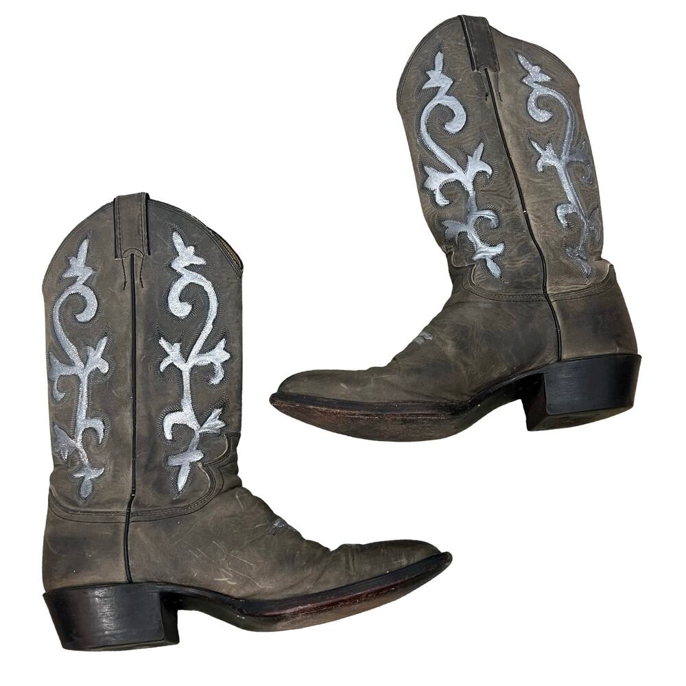 Justin Brown SIlver Leather Western Cowboy Boots Men's sz 7.5 D Women's size 9.5 - Picture 2 of 10